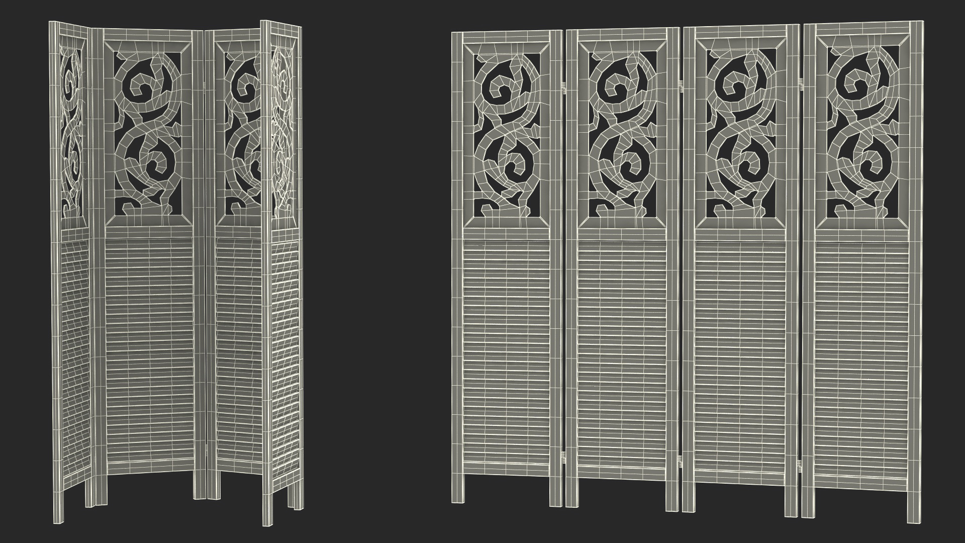 Panel Solid Wood Folding Room Divider 3D