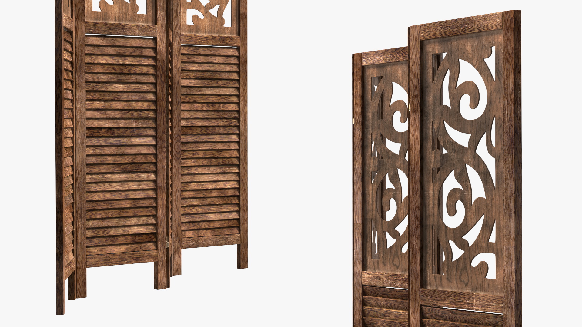 Panel Solid Wood Folding Room Divider 3D