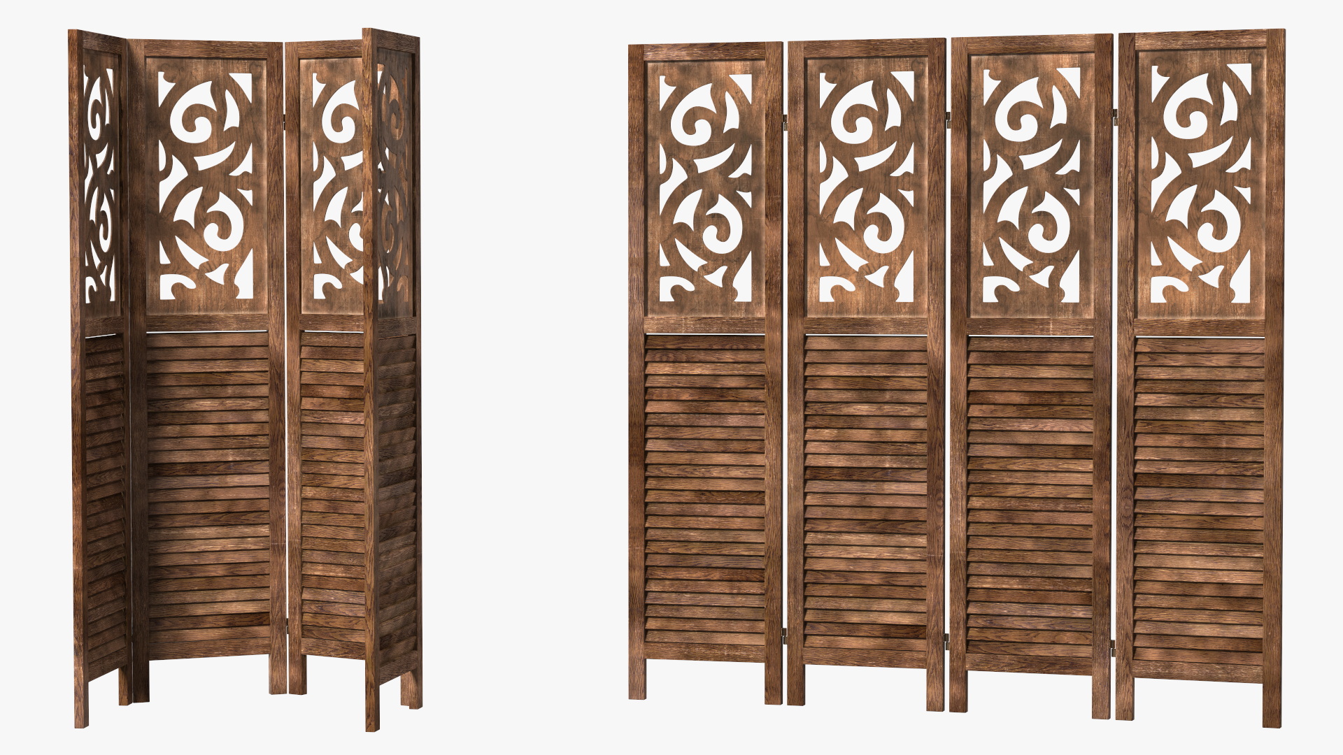 Panel Solid Wood Folding Room Divider 3D