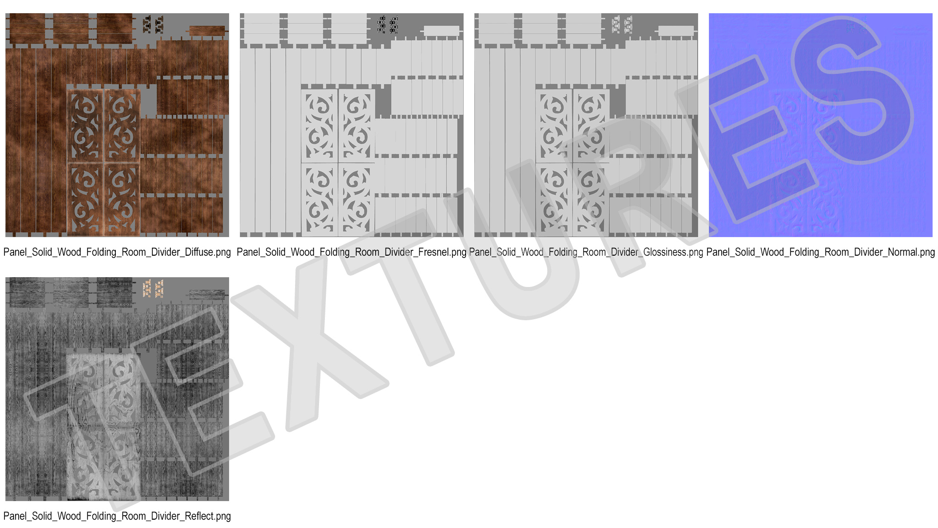 Panel Solid Wood Folding Room Divider 3D