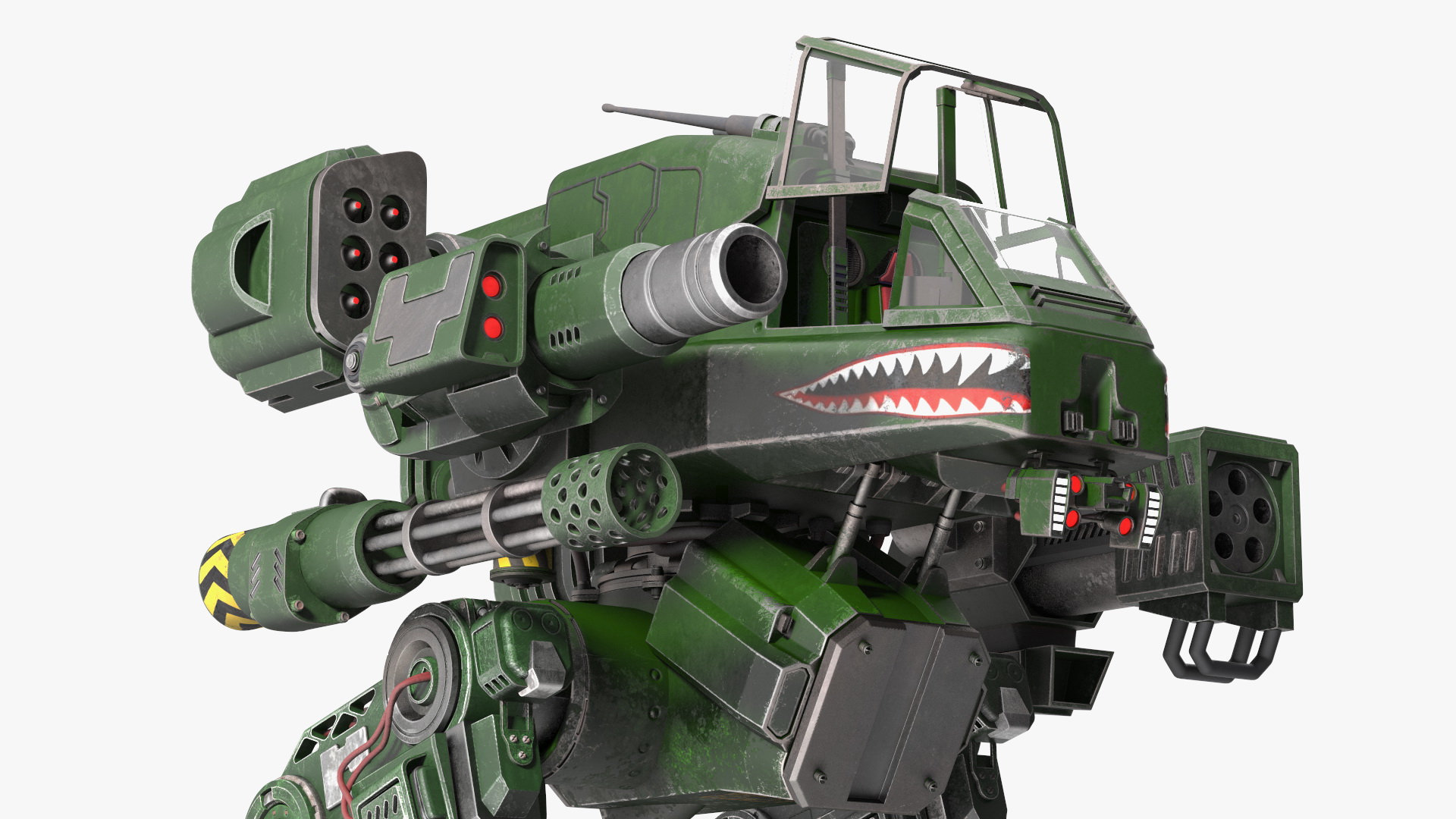 3D model Old Combat Robot Dark Green Empty Rigged