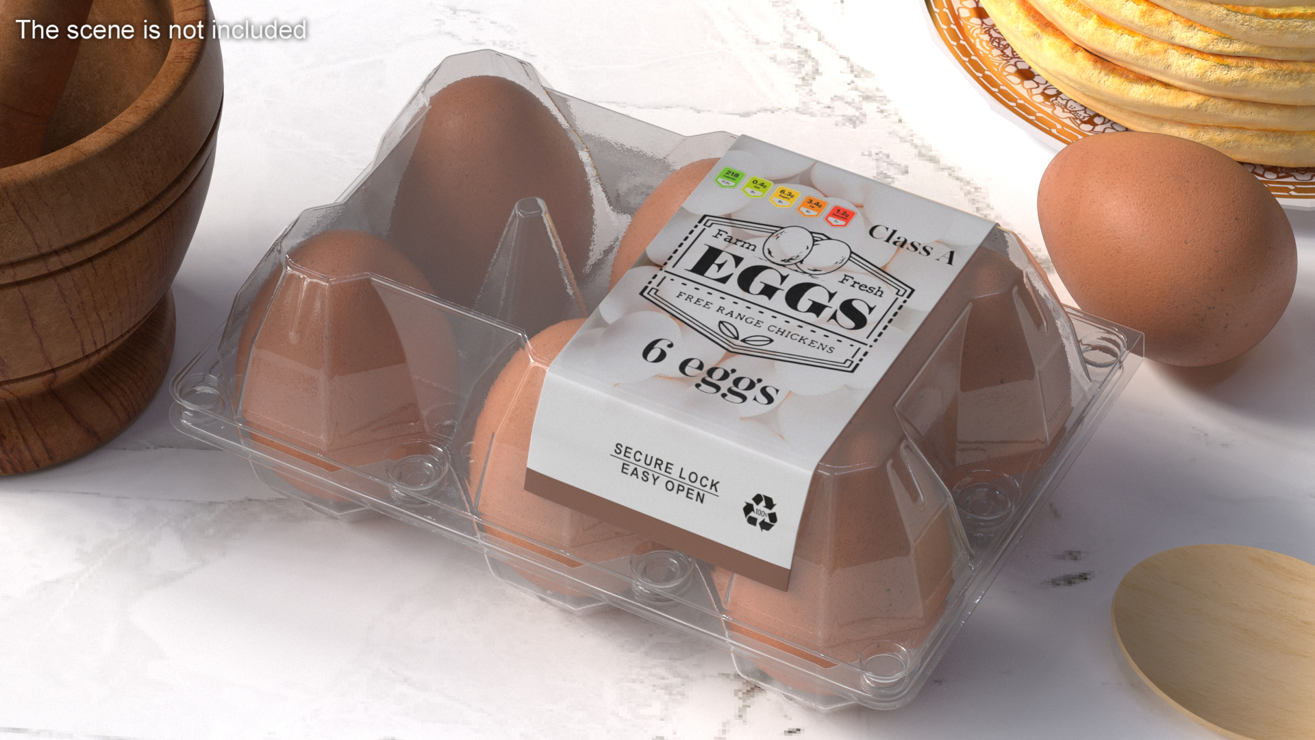 3D Pack of Six Eggs in Transparent Container