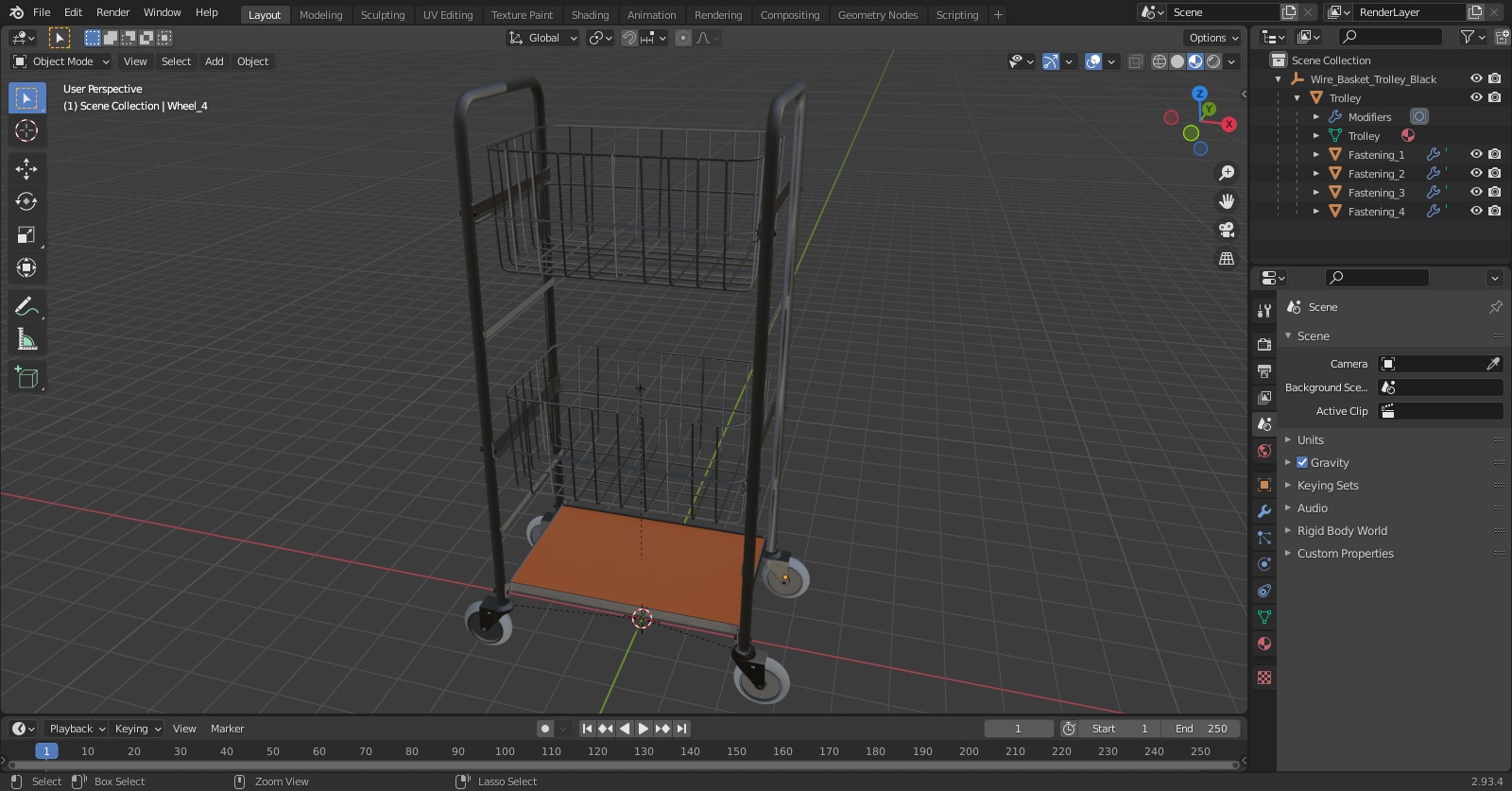 3D model Wire Basket Trolley Black