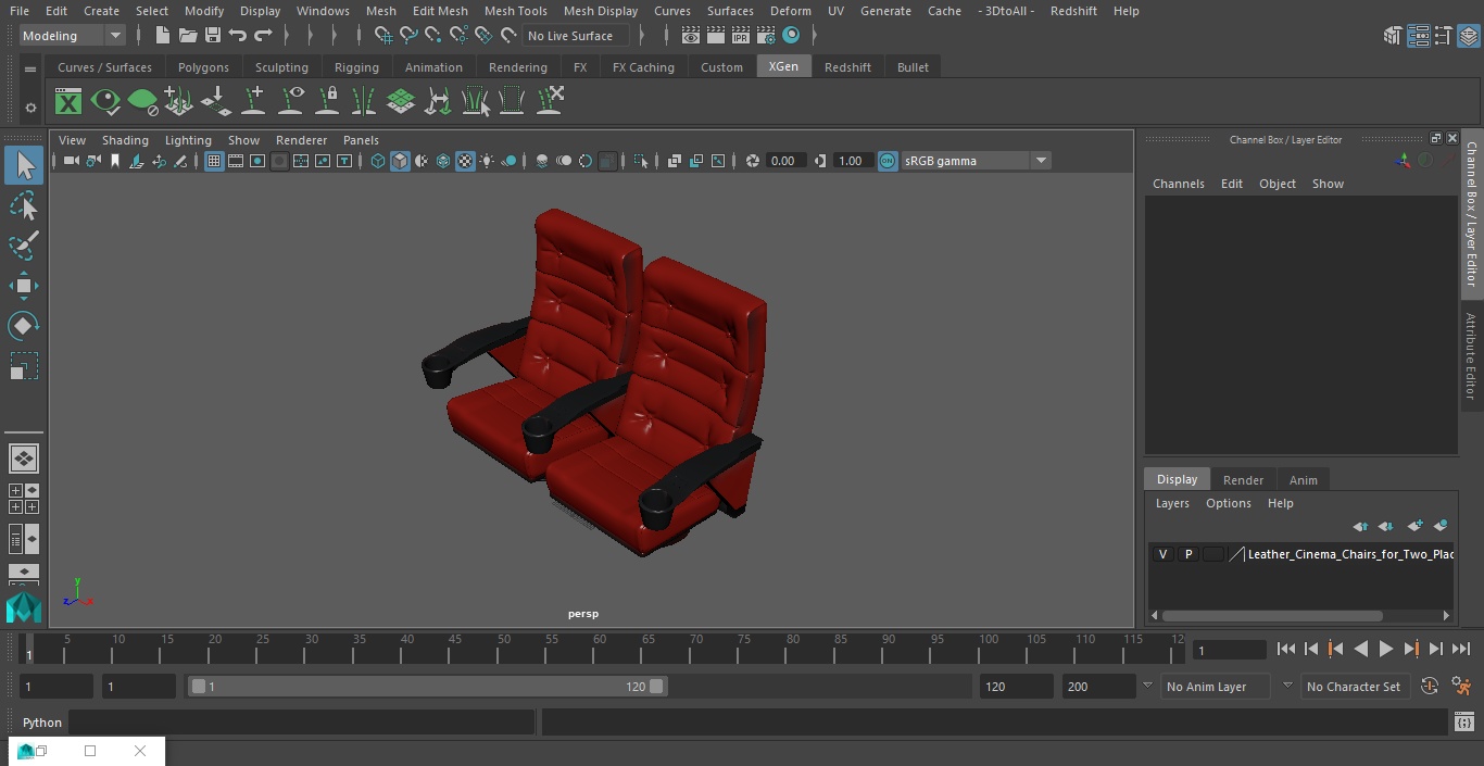 3D model Leather Cinema Chairs for Two Places Red