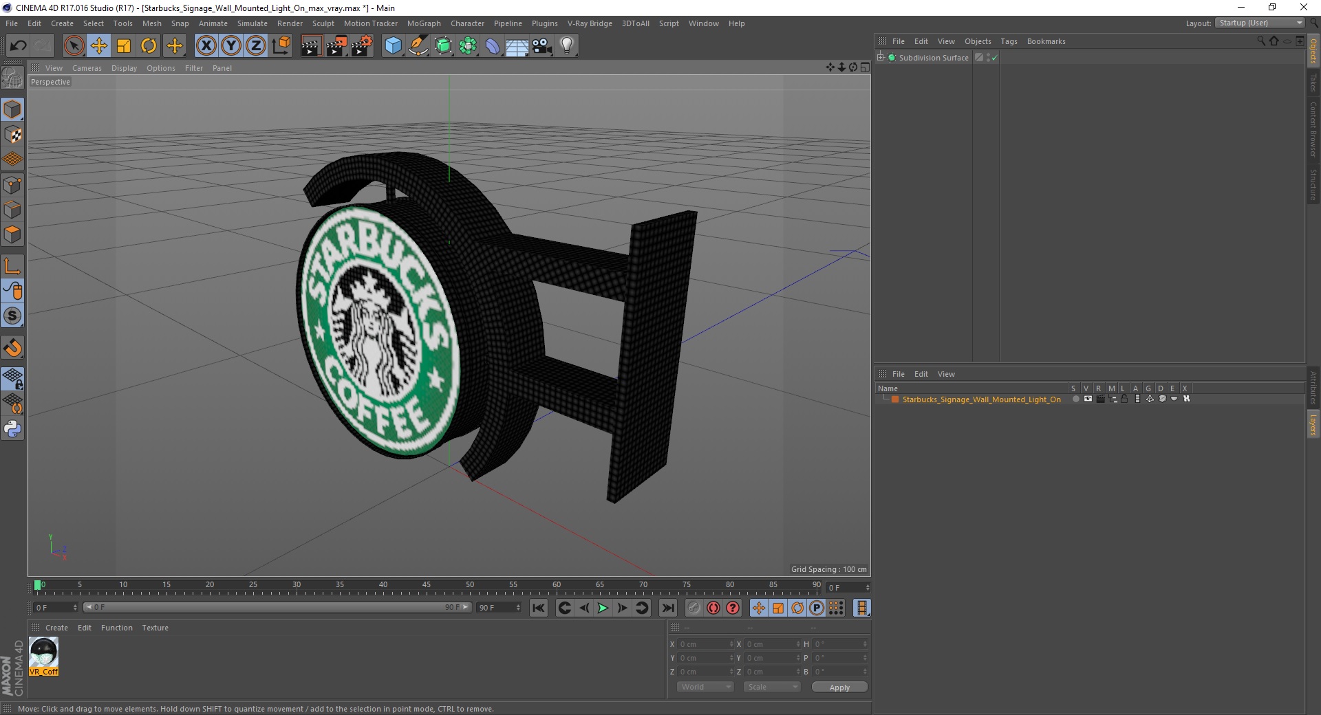 Starbucks Signage Wall Mounted Light On 3D model