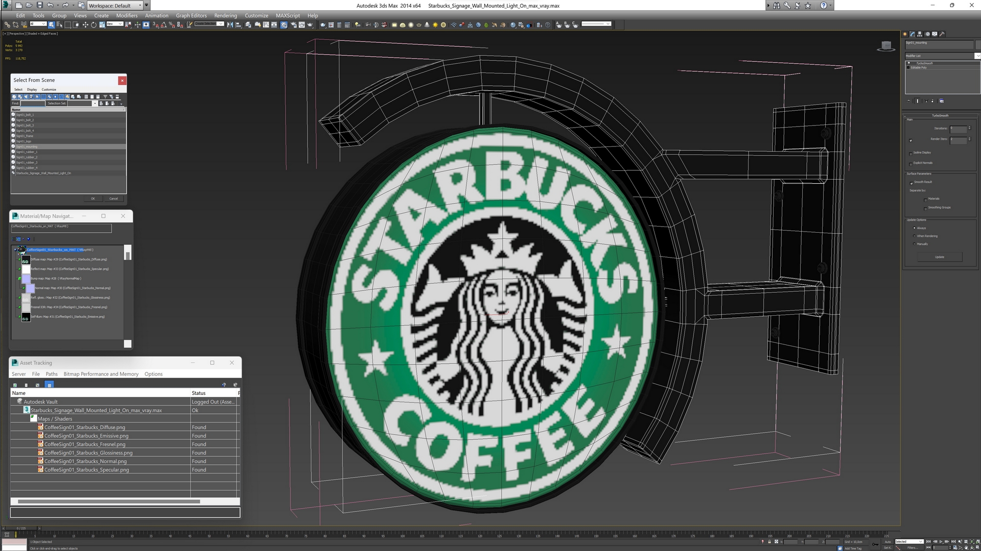 Starbucks Signage Wall Mounted Light On 3D model