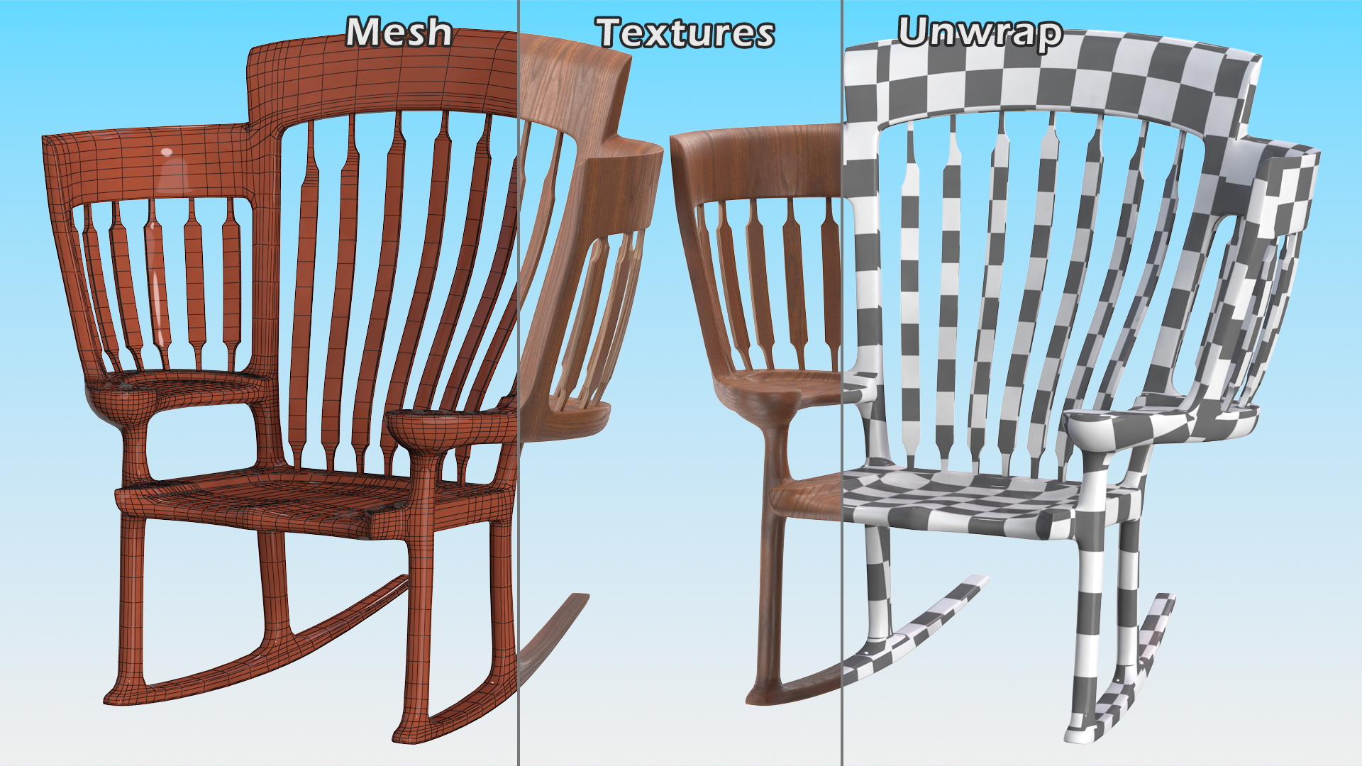 Three Seat Rocking Chair 3D model