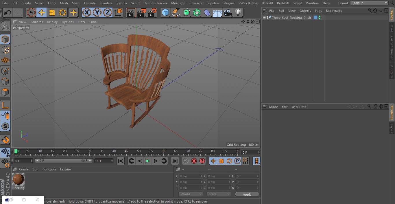 Three Seat Rocking Chair 3D model