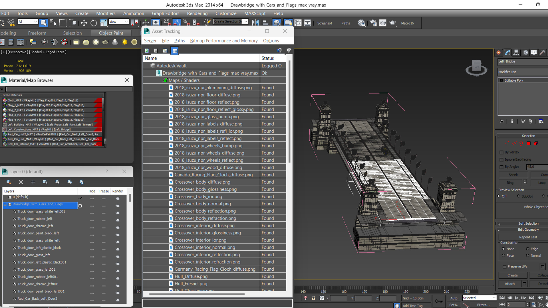 3D model Drawbridge with Cars and Flags