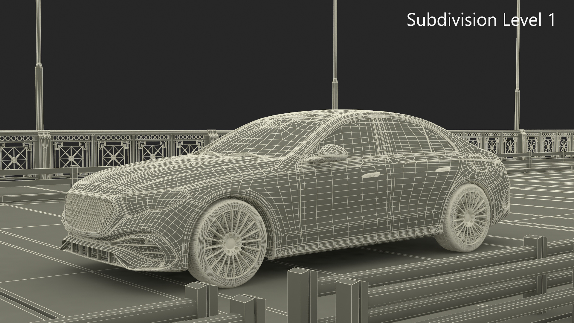 3D model Drawbridge with Cars and Flags