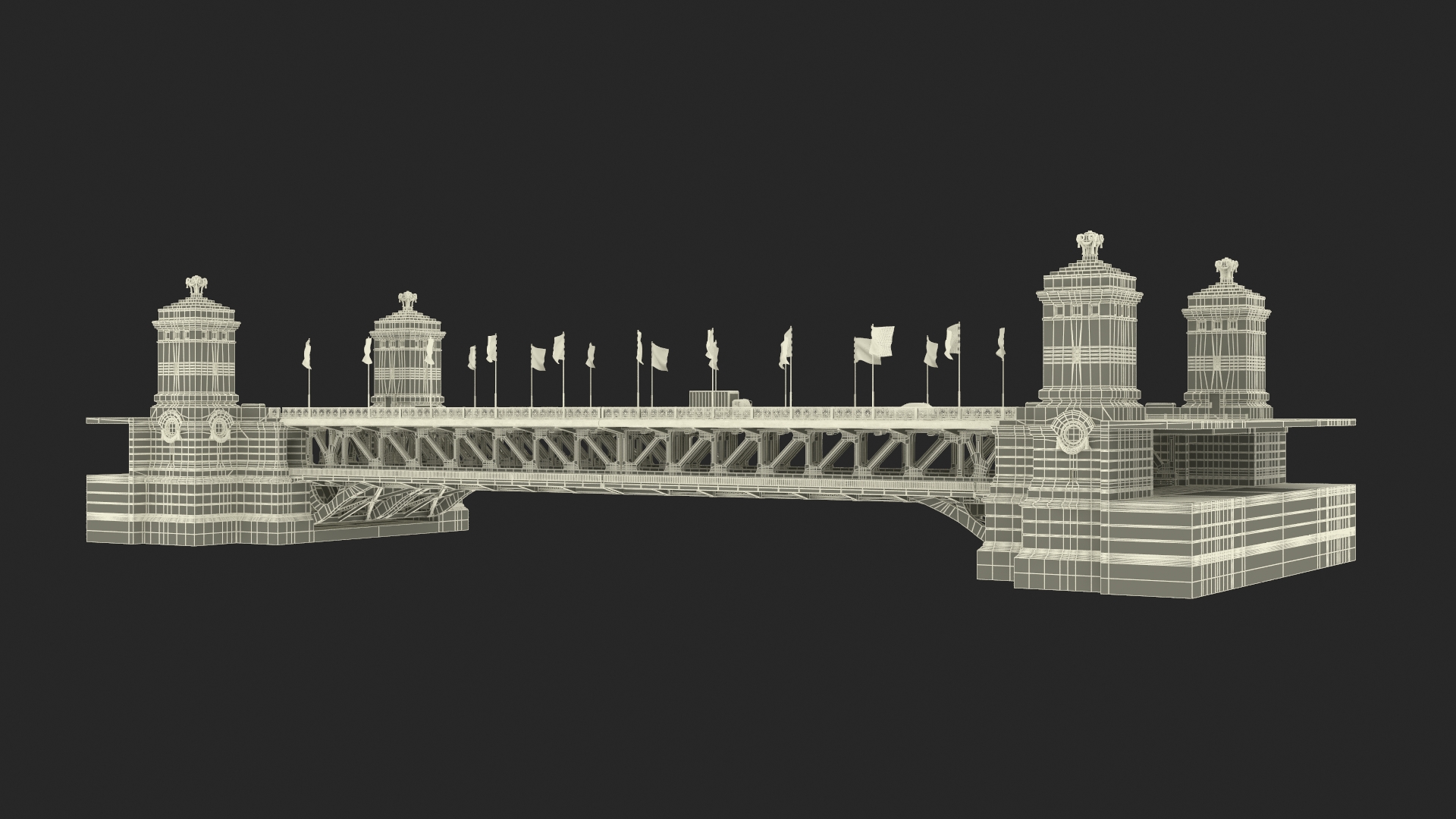 3D model Drawbridge with Cars and Flags