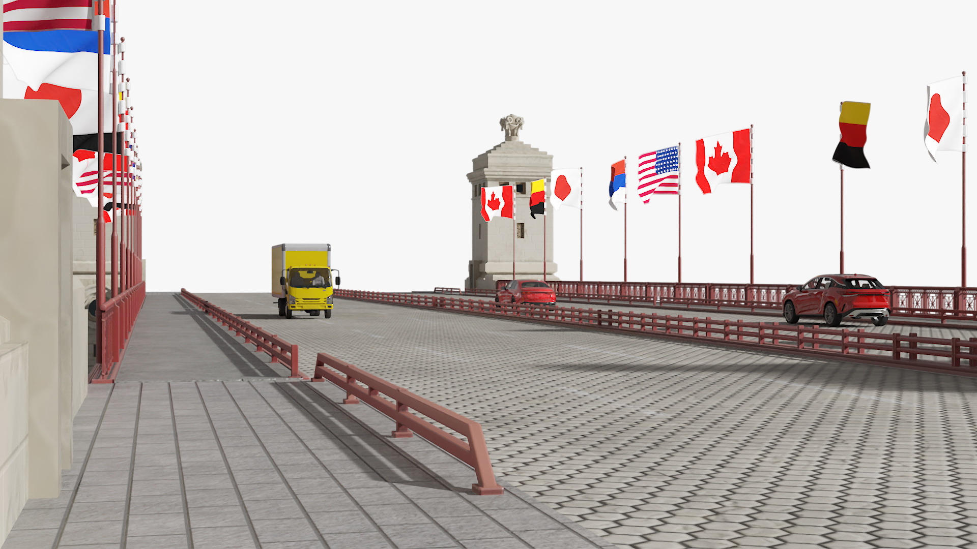 3D model Drawbridge with Cars and Flags