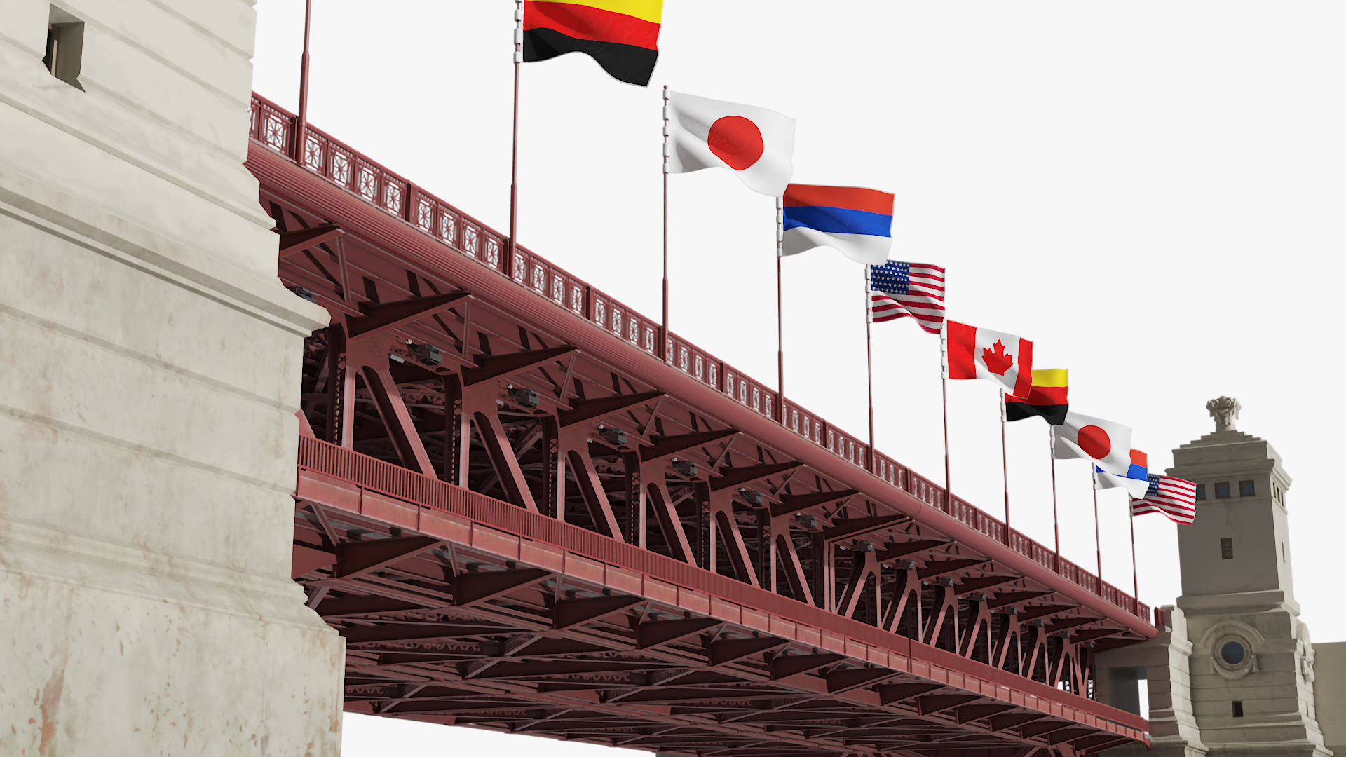 3D model Drawbridge with Cars and Flags