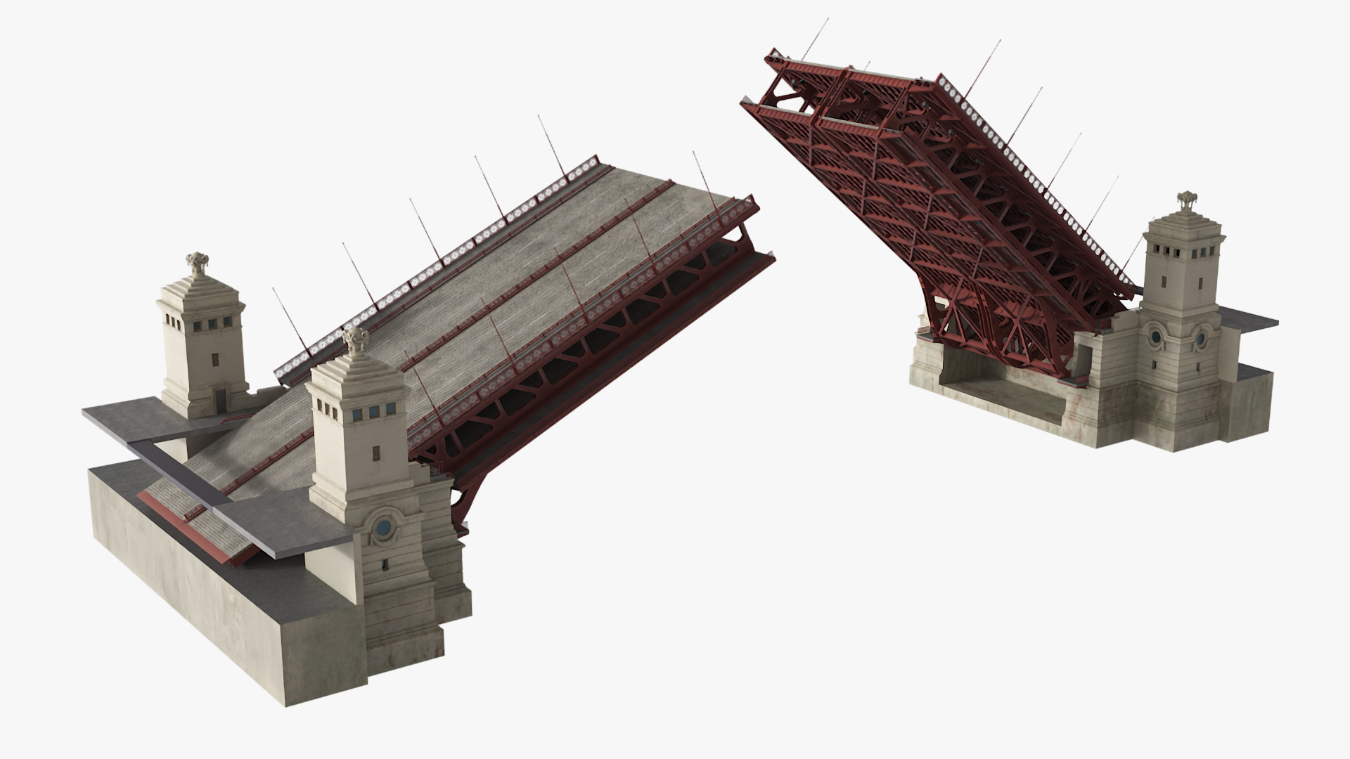 3D model Drawbridge with Cars and Flags