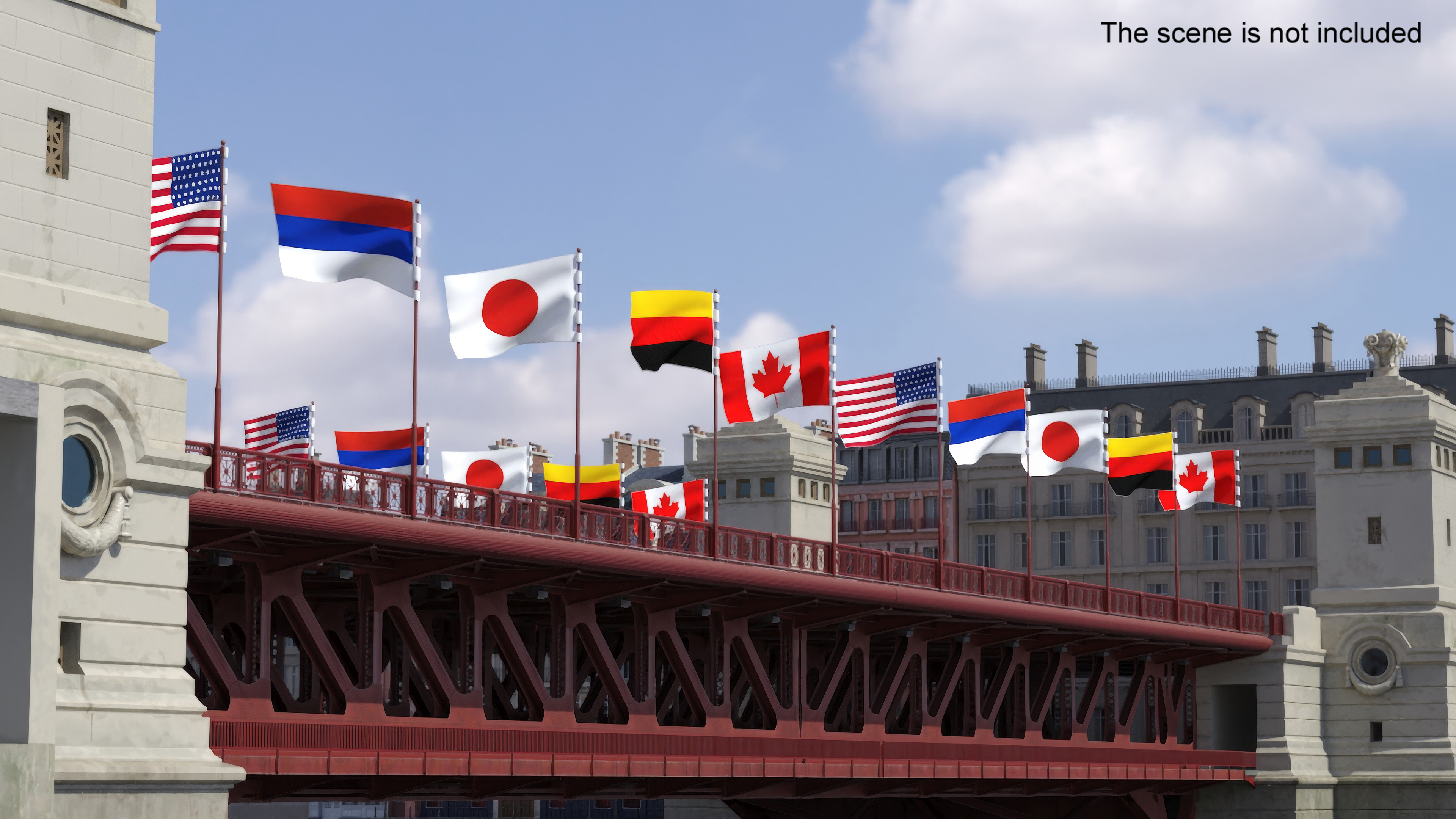 3D model Drawbridge with Cars and Flags