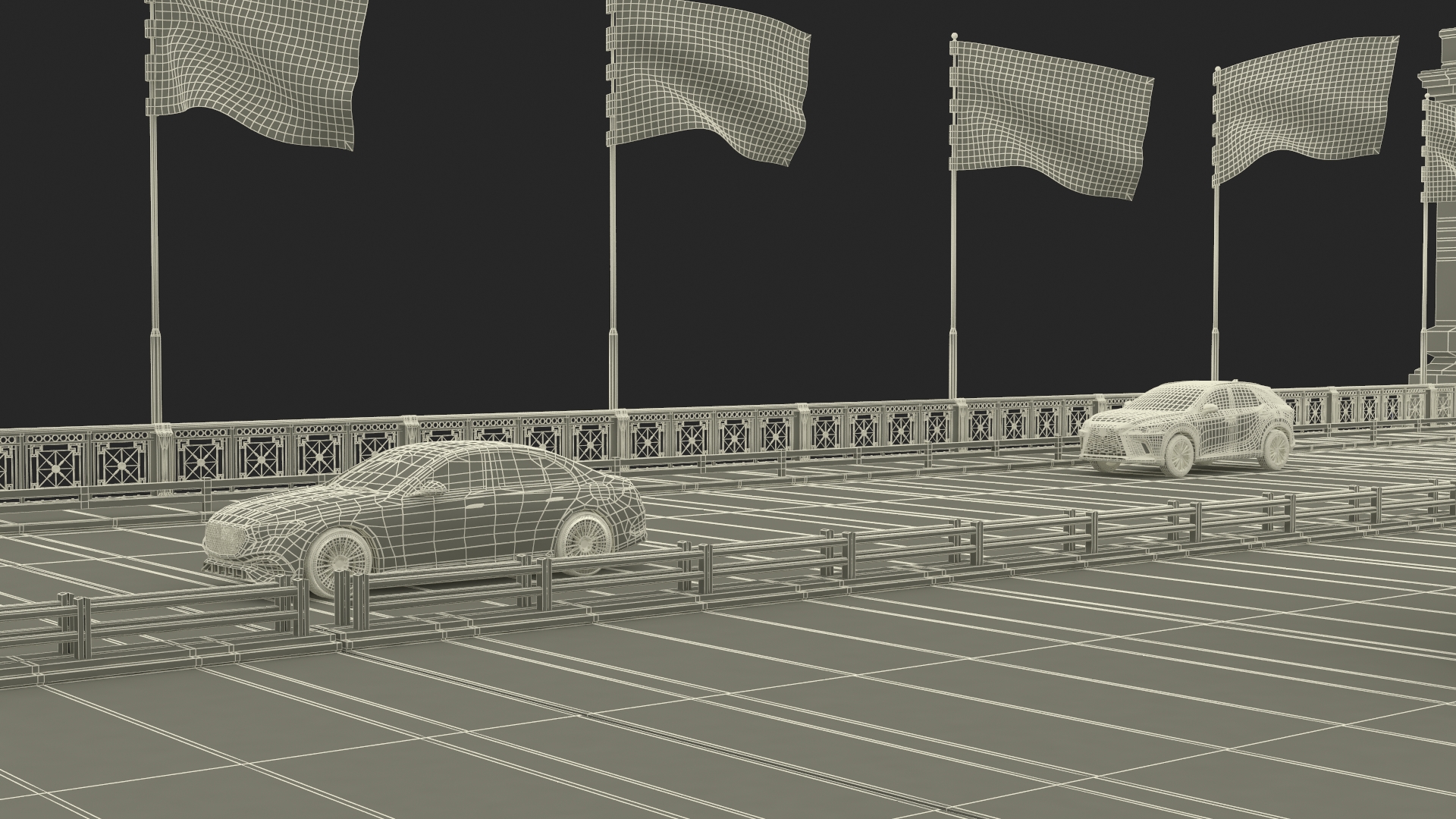 3D model Drawbridge with Cars and Flags