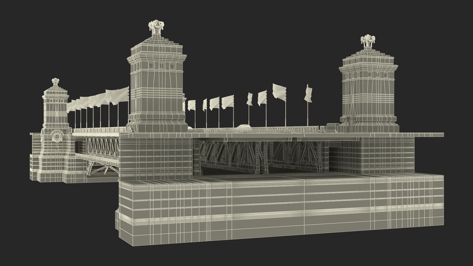 3D model Drawbridge with Cars and Flags