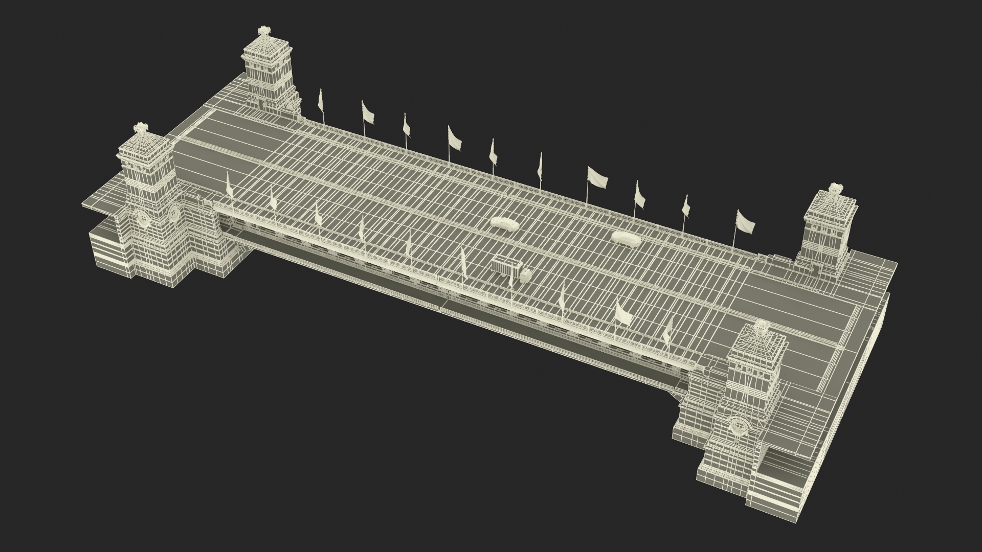 3D model Drawbridge with Cars and Flags