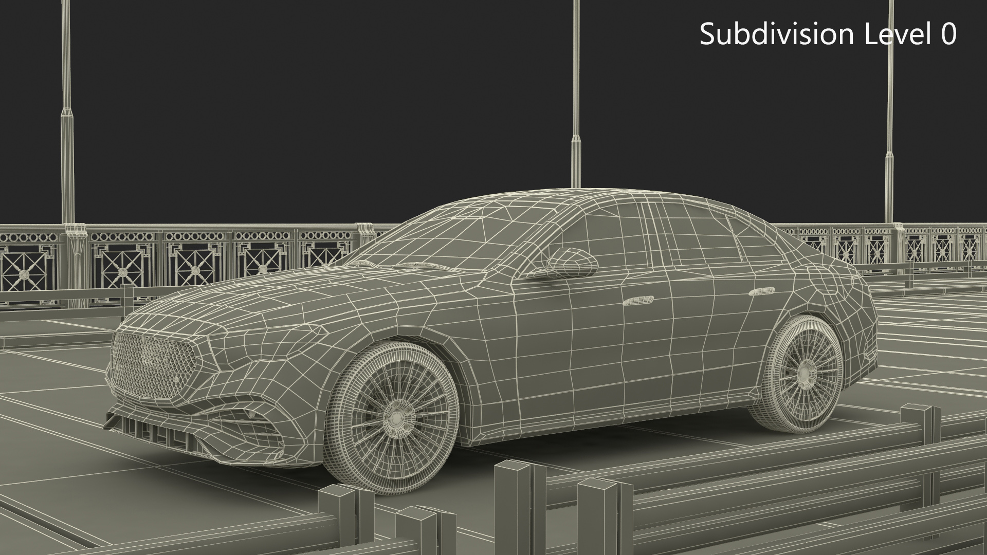 3D model Drawbridge with Cars and Flags