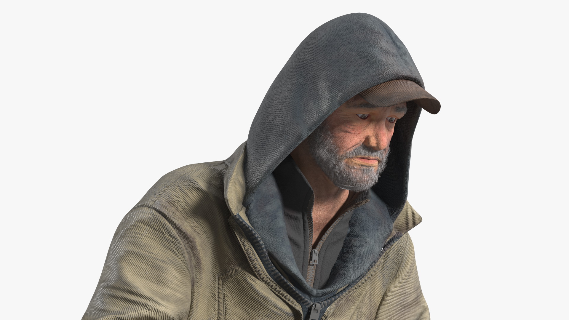 3D Seated Homeless Old Man model