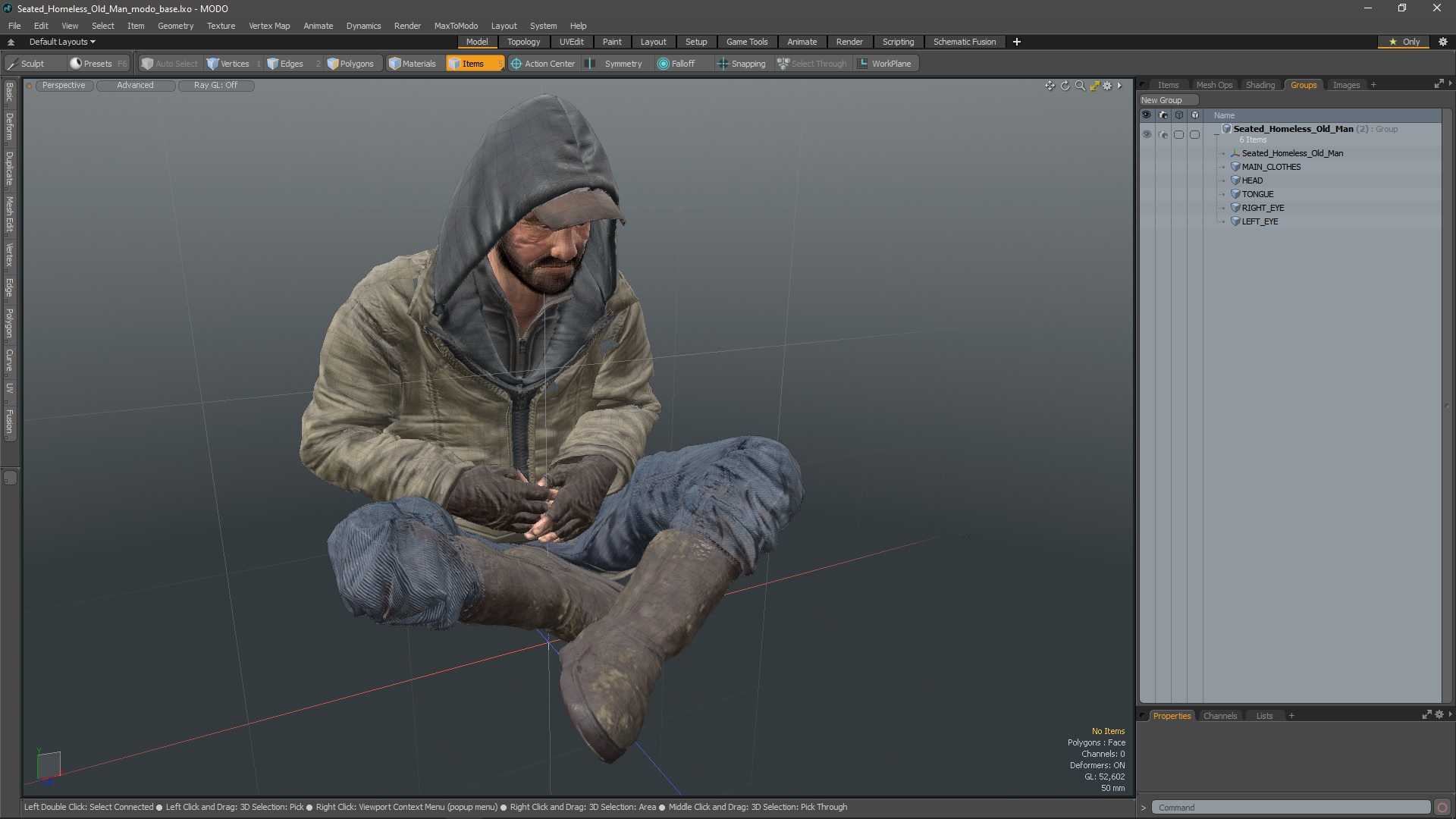 3D Seated Homeless Old Man model