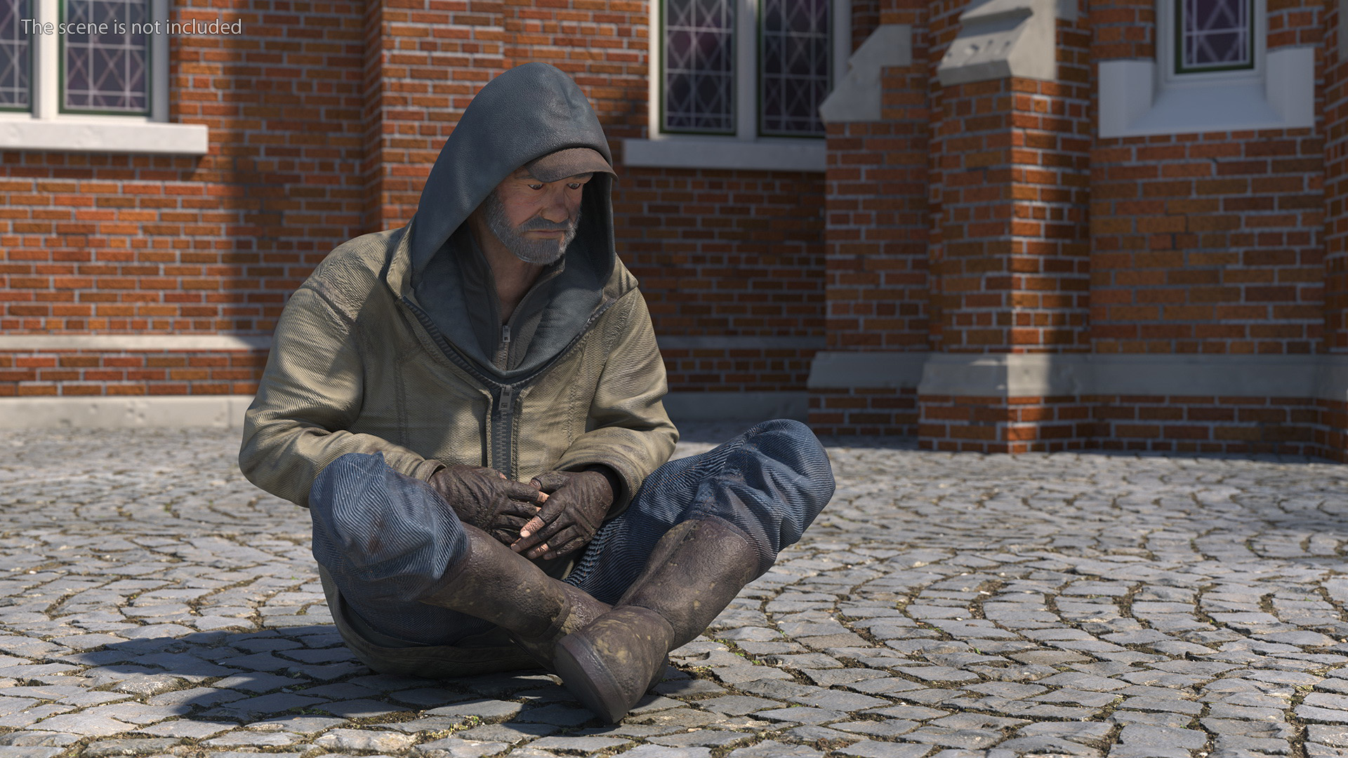 3D Seated Homeless Old Man model