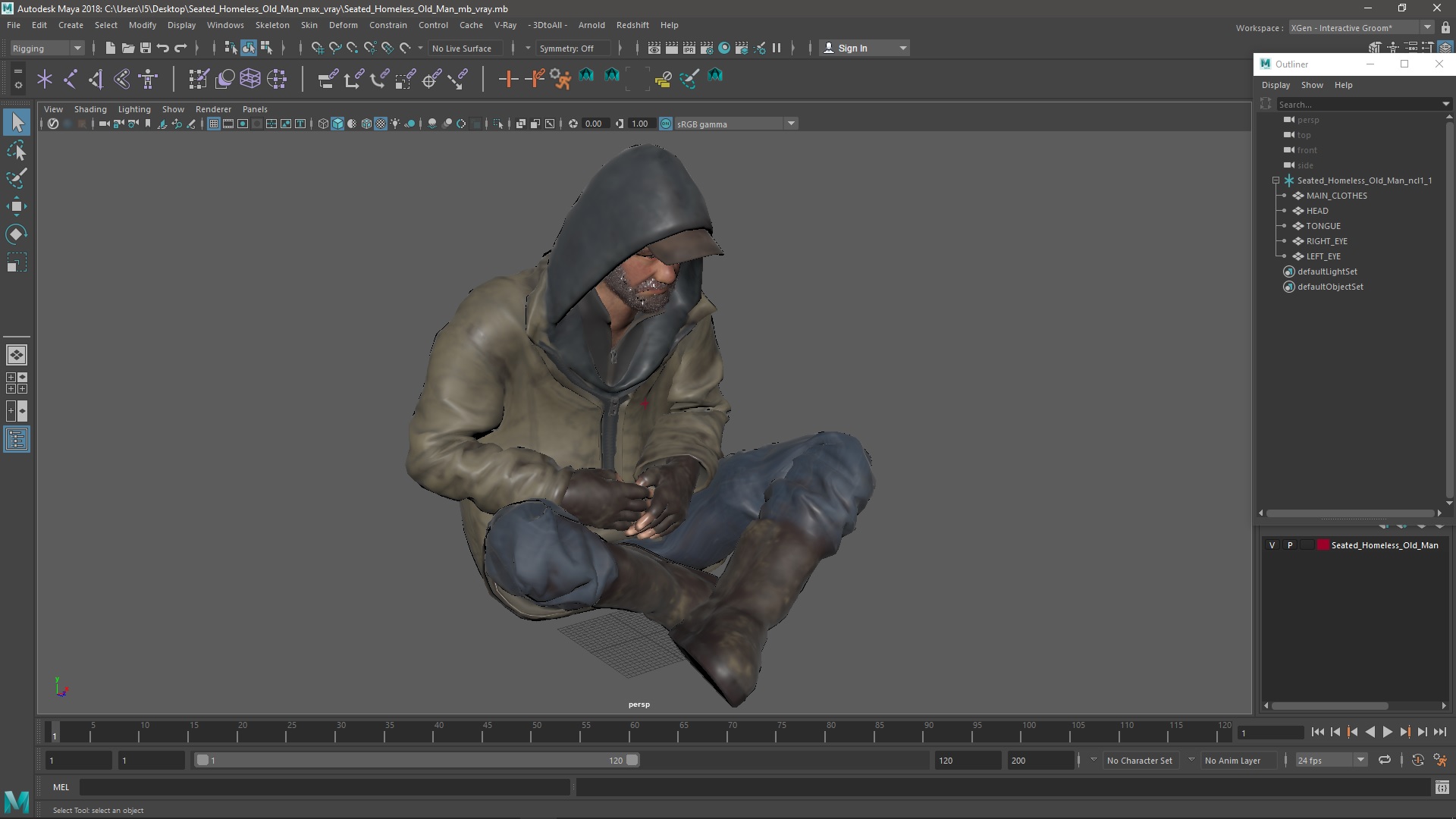 3D Seated Homeless Old Man model