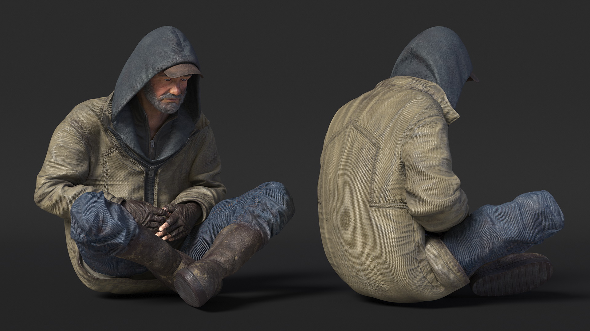 3D Seated Homeless Old Man model