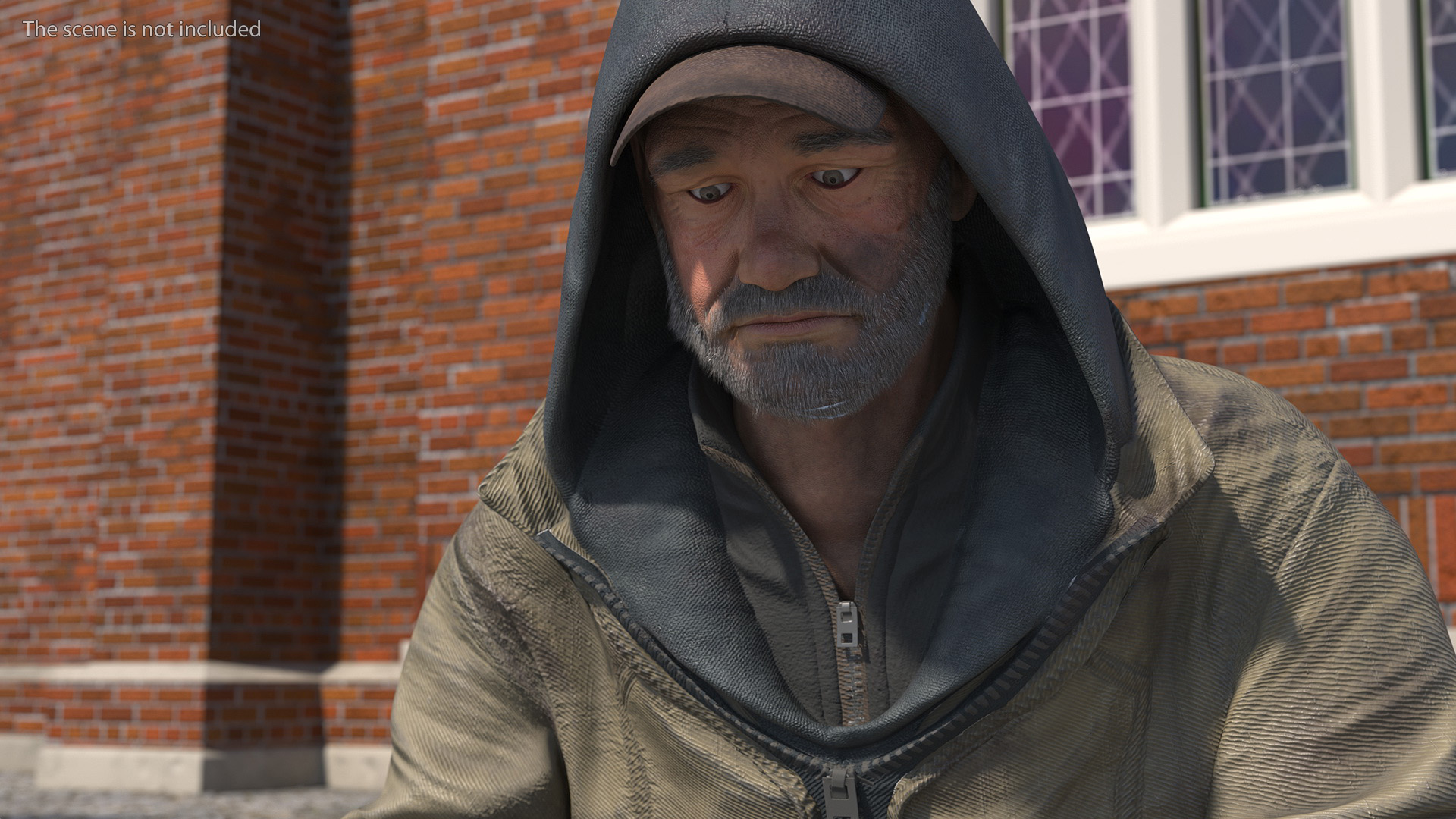 3D Seated Homeless Old Man model