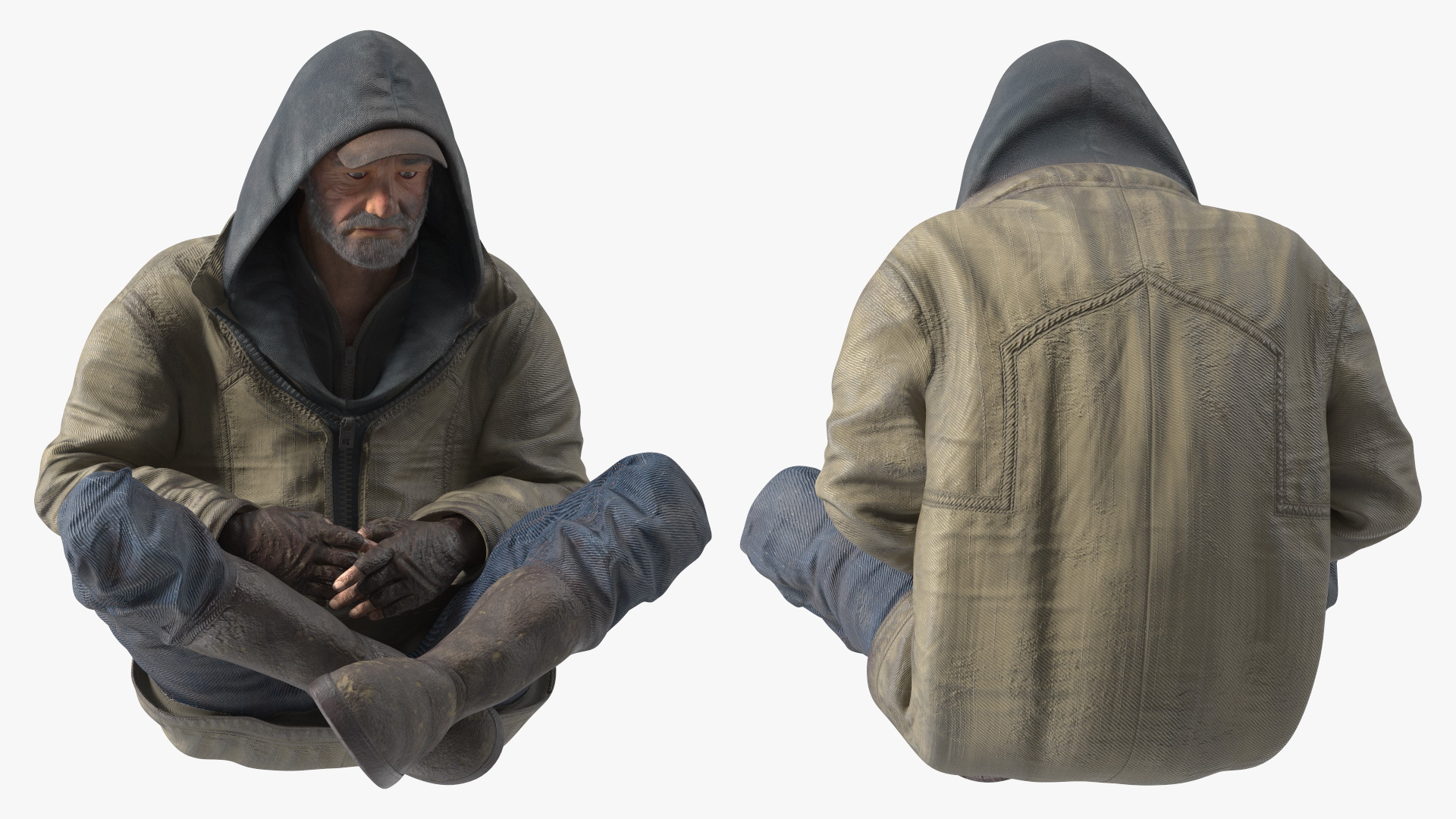 3D Seated Homeless Old Man model