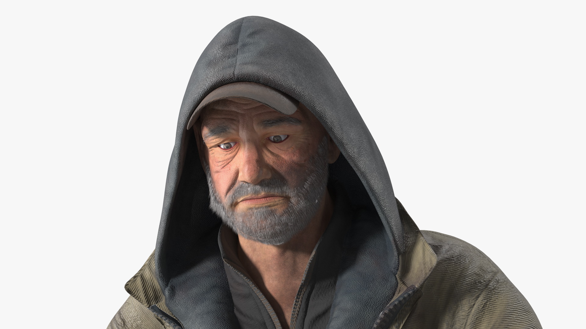 3D Seated Homeless Old Man model