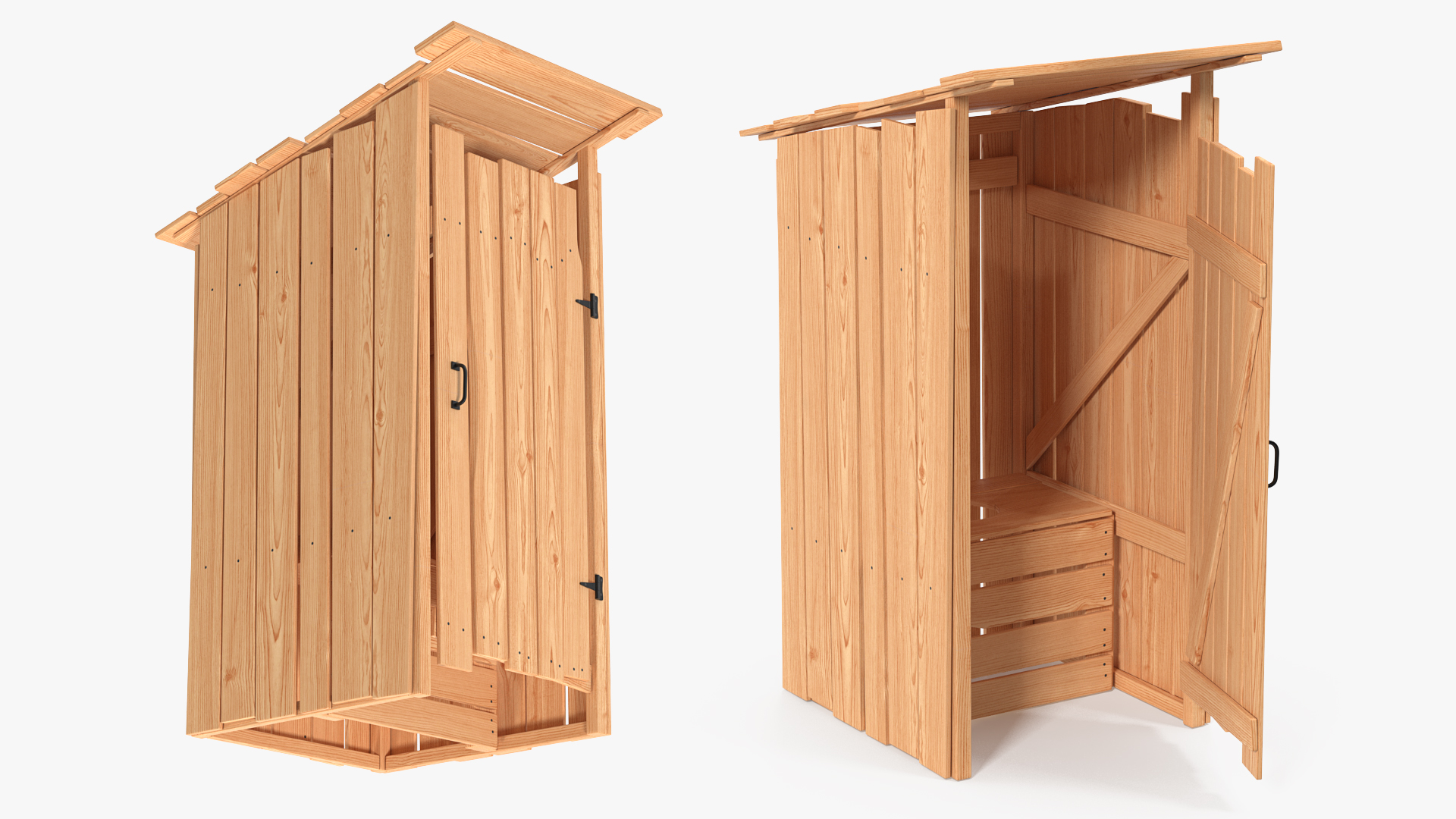 Rustic Wooden Outhouse Toilet 3D model