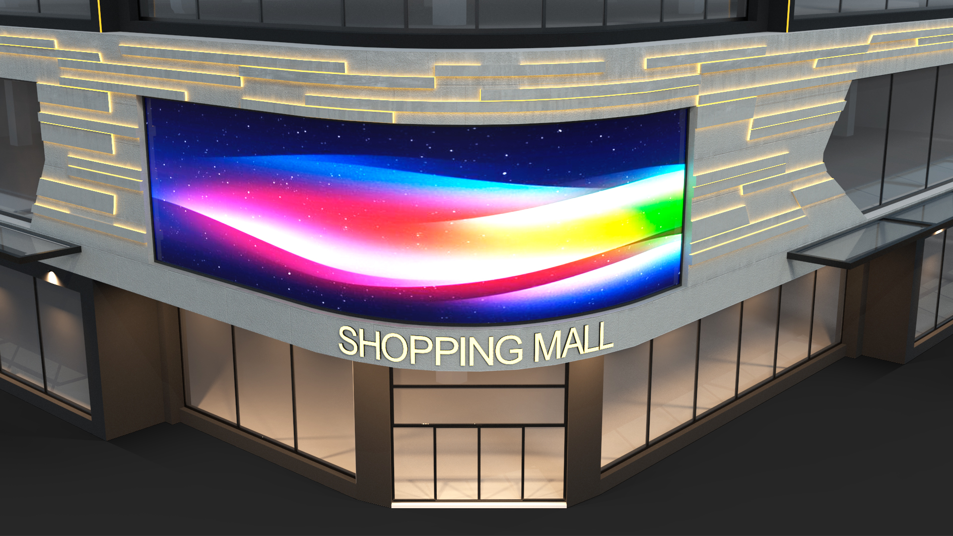 Commercial Shopping Center Night 3D