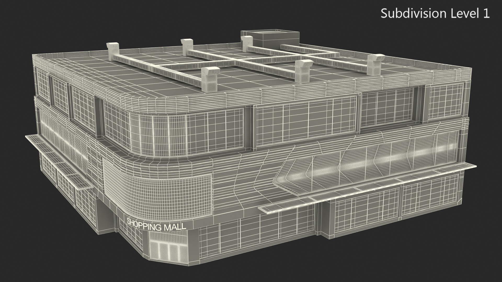 Commercial Shopping Center Night 3D