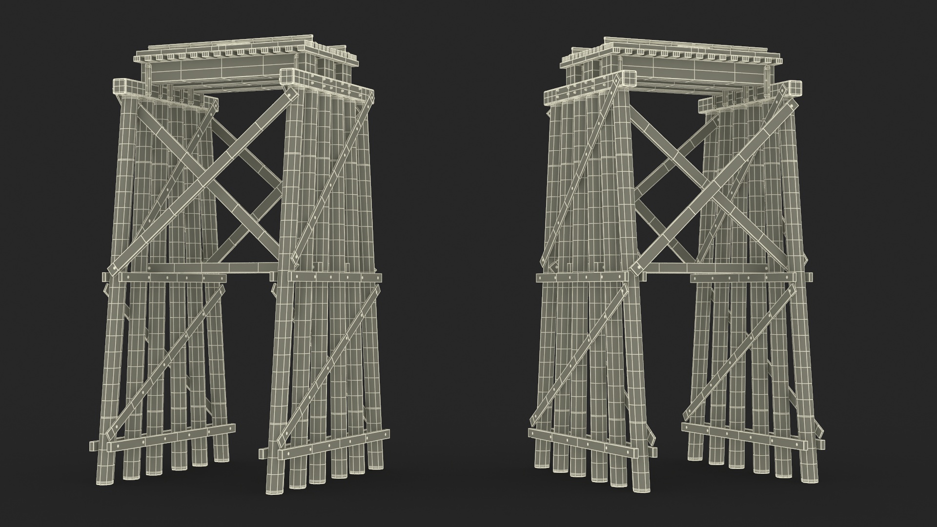 3D Wooden Trestle Bridge Structure