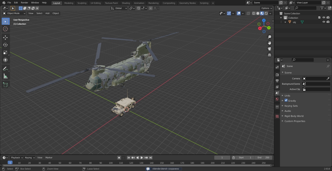 3D US Army Transport Helicopter With Humvee M1151