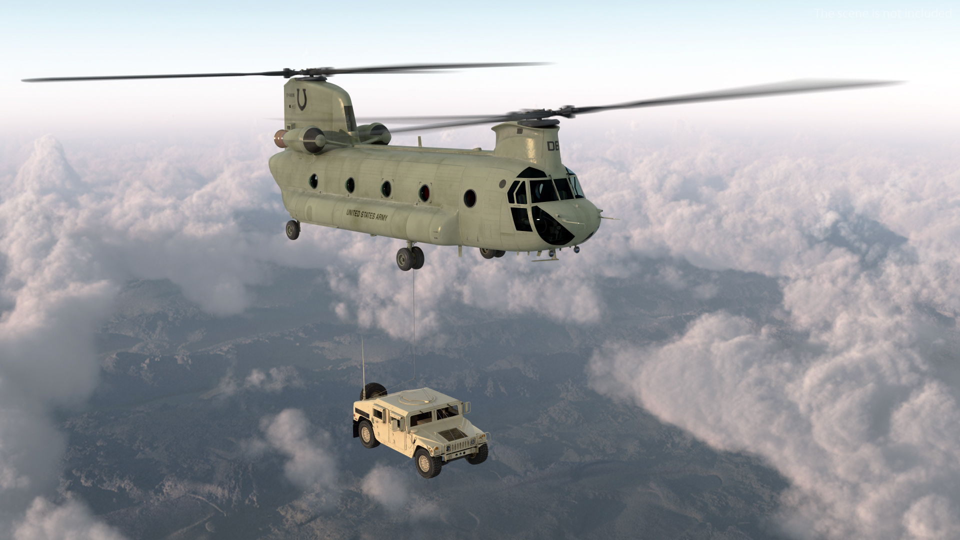 3D US Army Transport Helicopter With Humvee M1151