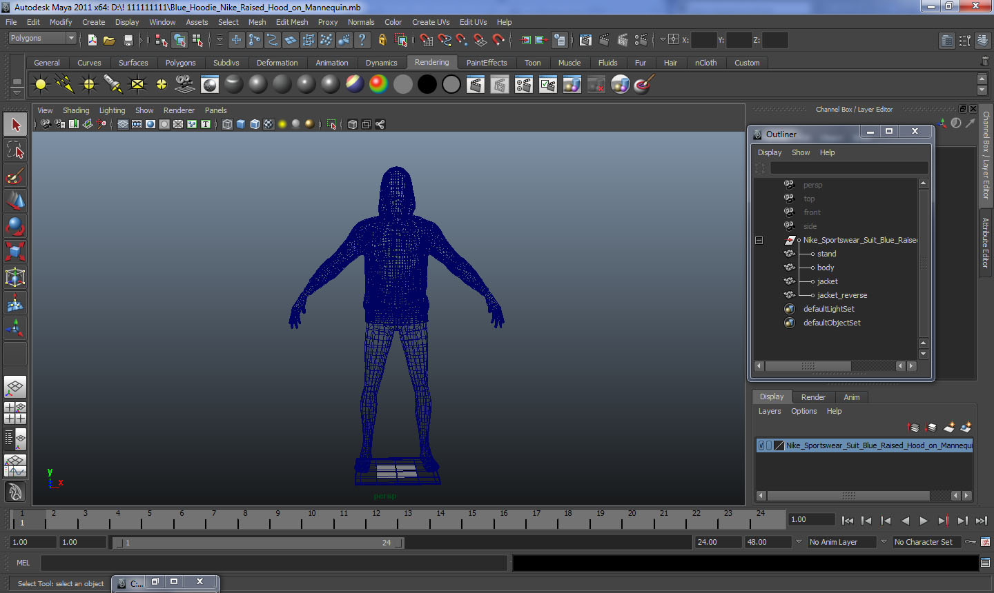 3D Blue Hoodie Nike Raised Hood on Mannequin