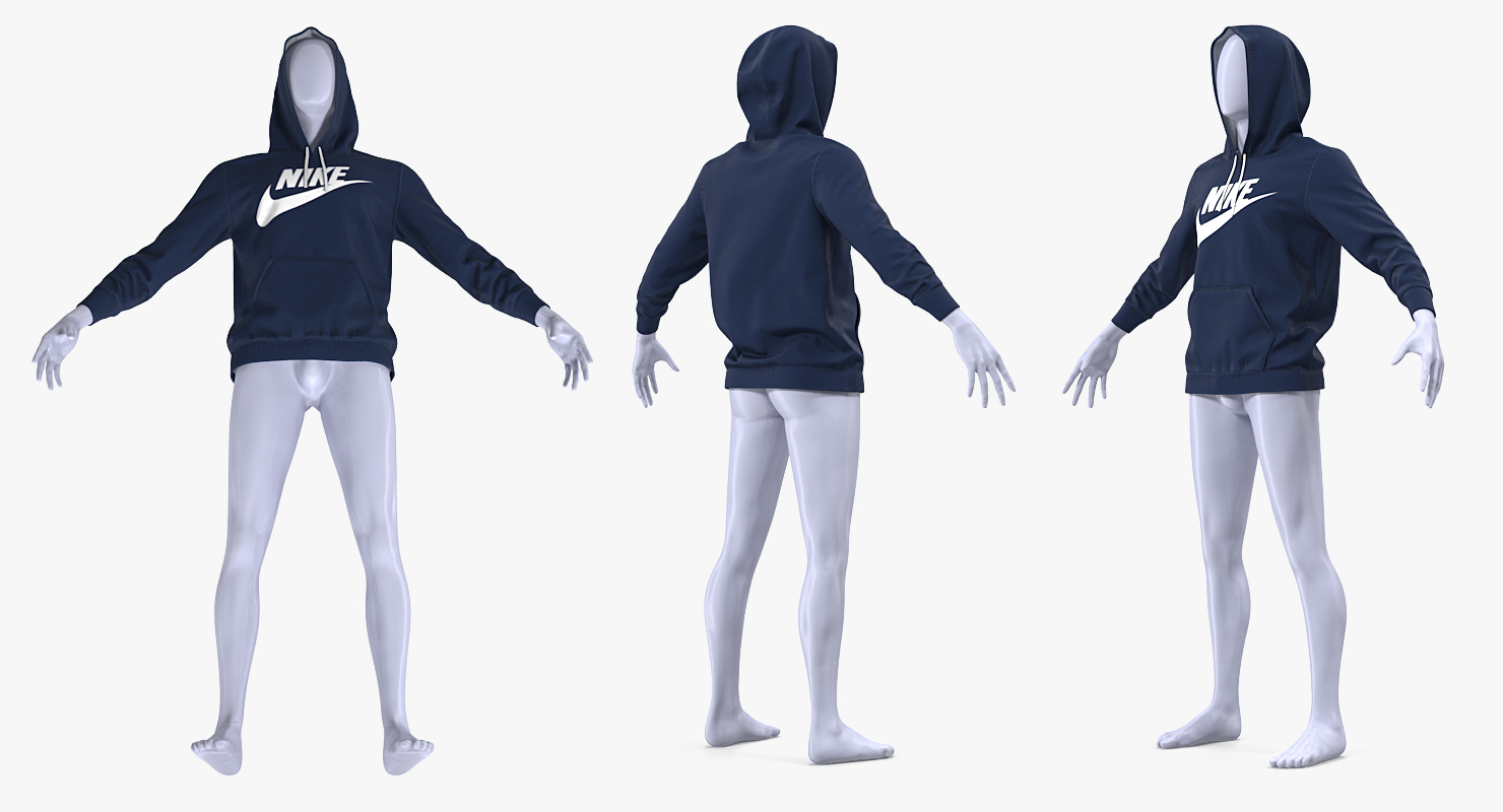 3D Blue Hoodie Nike Raised Hood on Mannequin