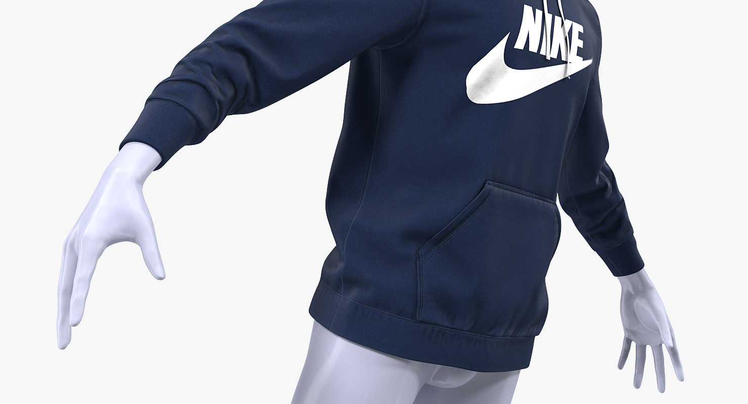 3D Blue Hoodie Nike Raised Hood on Mannequin