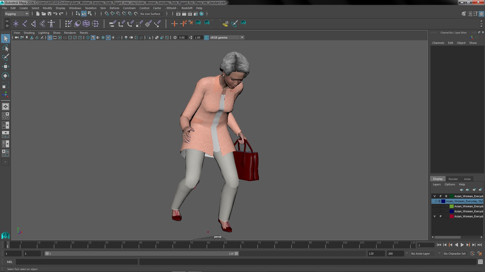 Asian Woman Everyday Style Rigged for Maya 3D