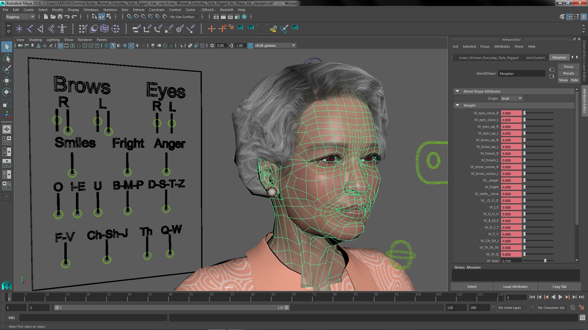 Asian Woman Everyday Style Rigged for Maya 3D