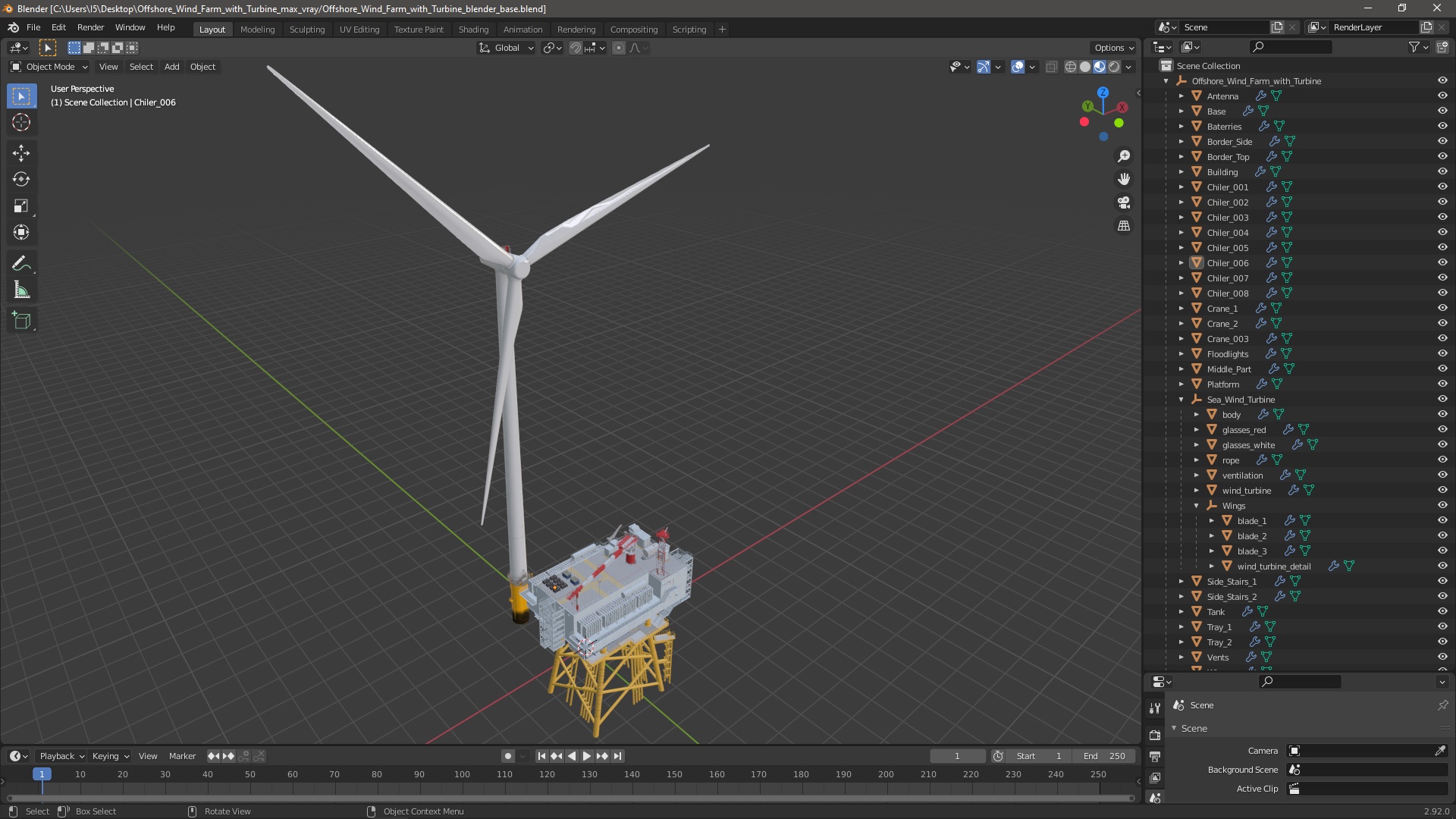 3D Offshore Wind Farm with Turbine