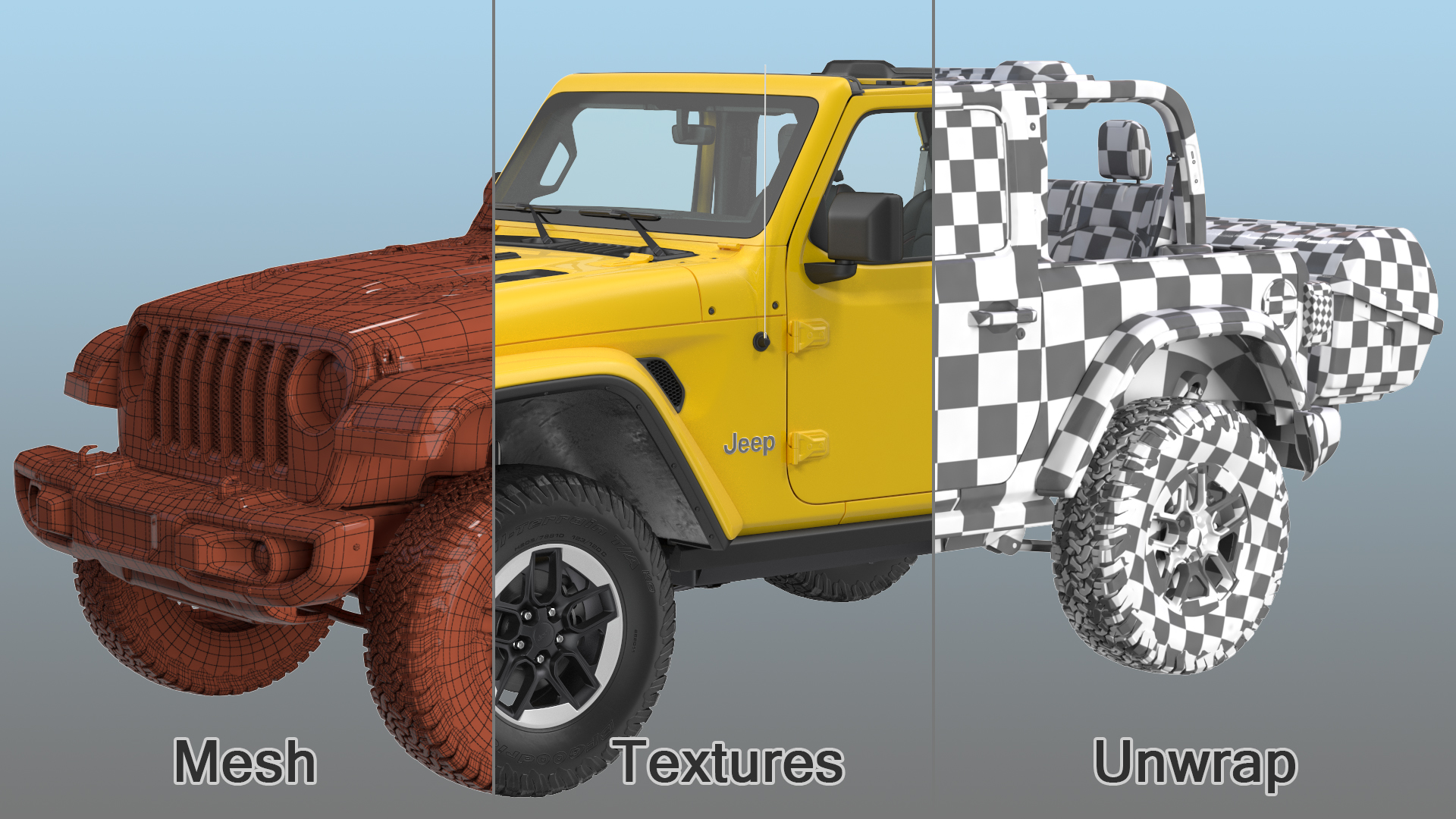 Jeep Wrangler with Thule Transporter Combi Rigged 3D model