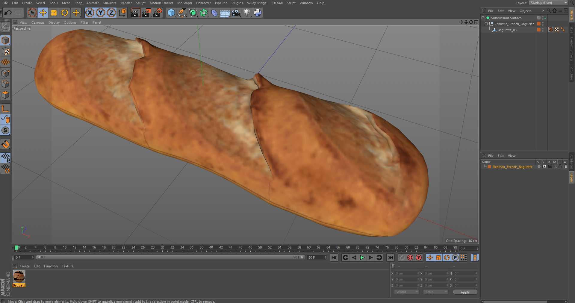 3D model Realistic French Baguette