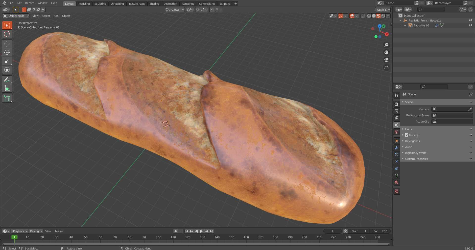 3D model Realistic French Baguette