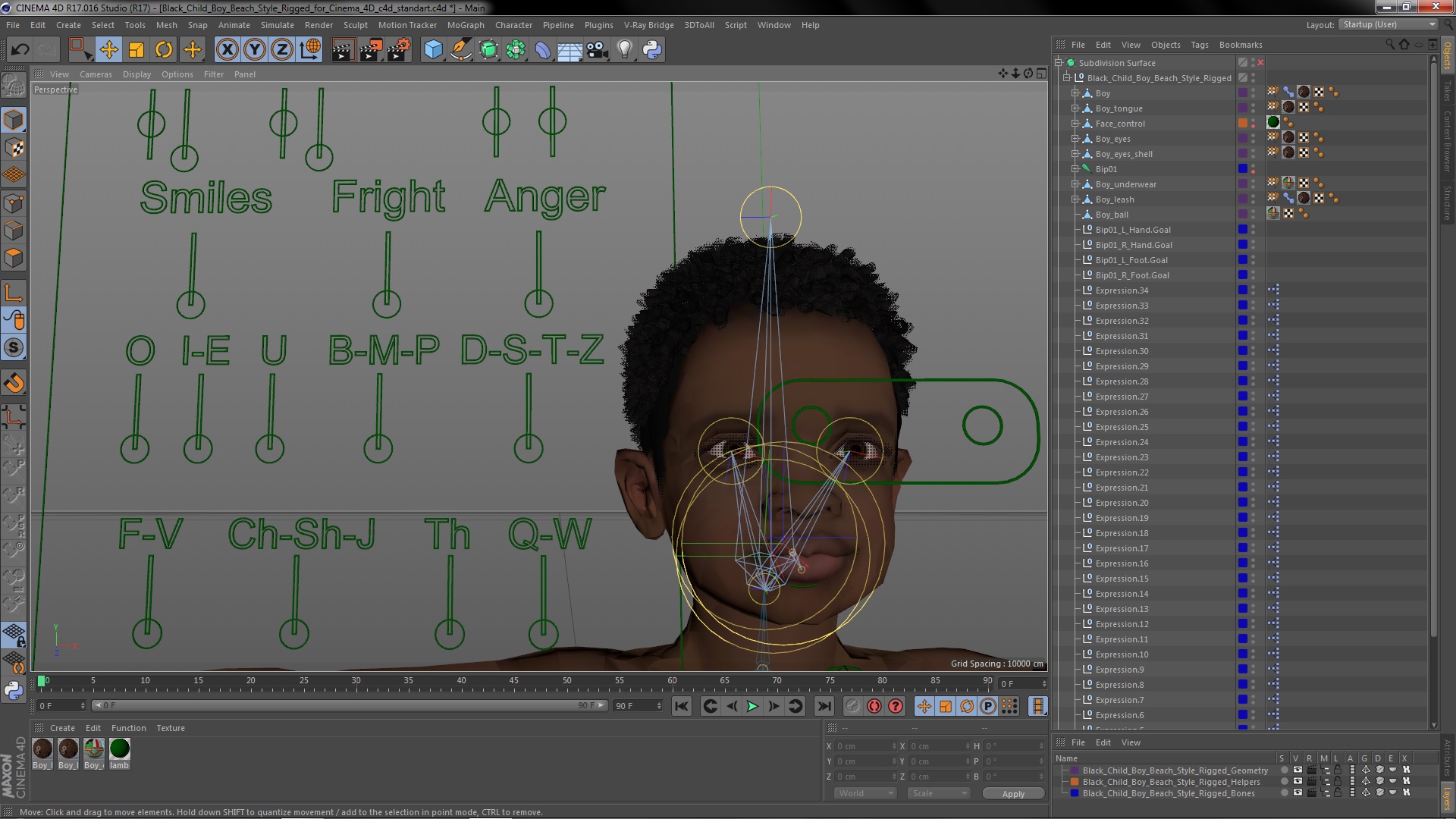 3D Black Child Boy Beach Style Rigged for Cinema 4D model