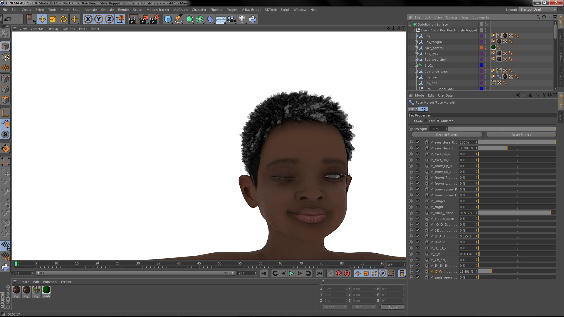 3D Black Child Boy Beach Style Rigged for Cinema 4D model