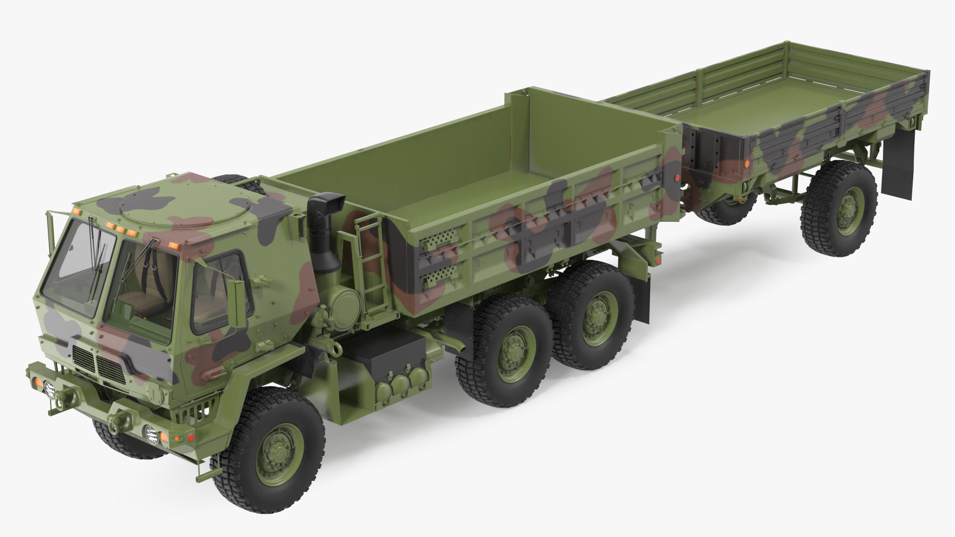 Oshkosh FMTV Dump Truck with Cargo Trailer Camo 3D