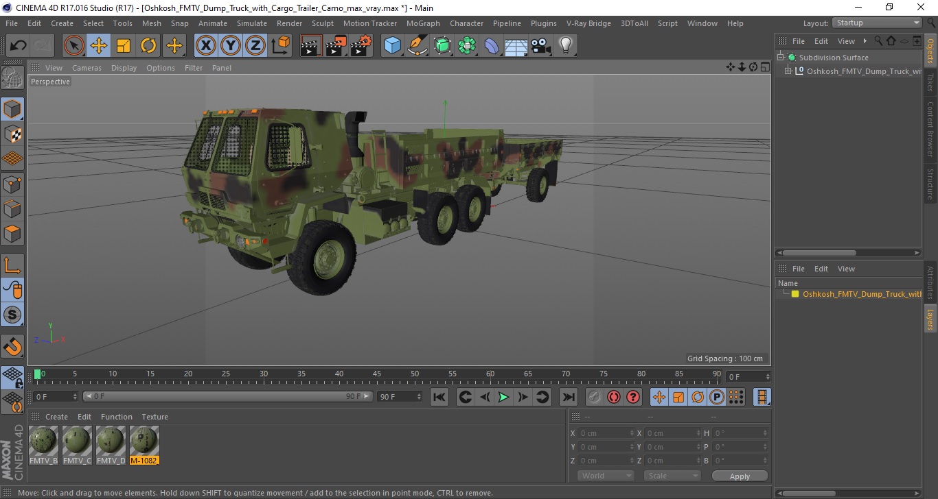 Oshkosh FMTV Dump Truck with Cargo Trailer Camo 3D